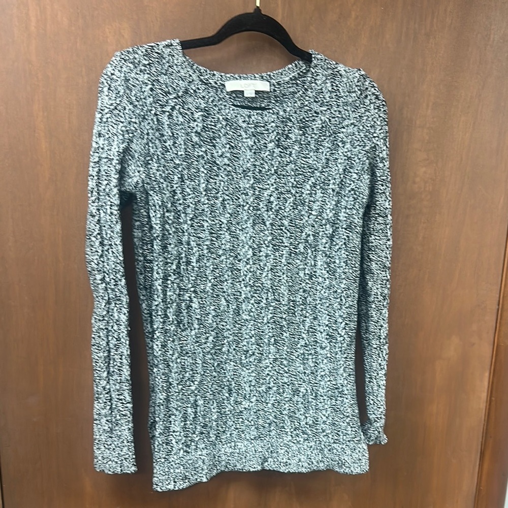 LOFT Black and White Cable Knit Sweater
